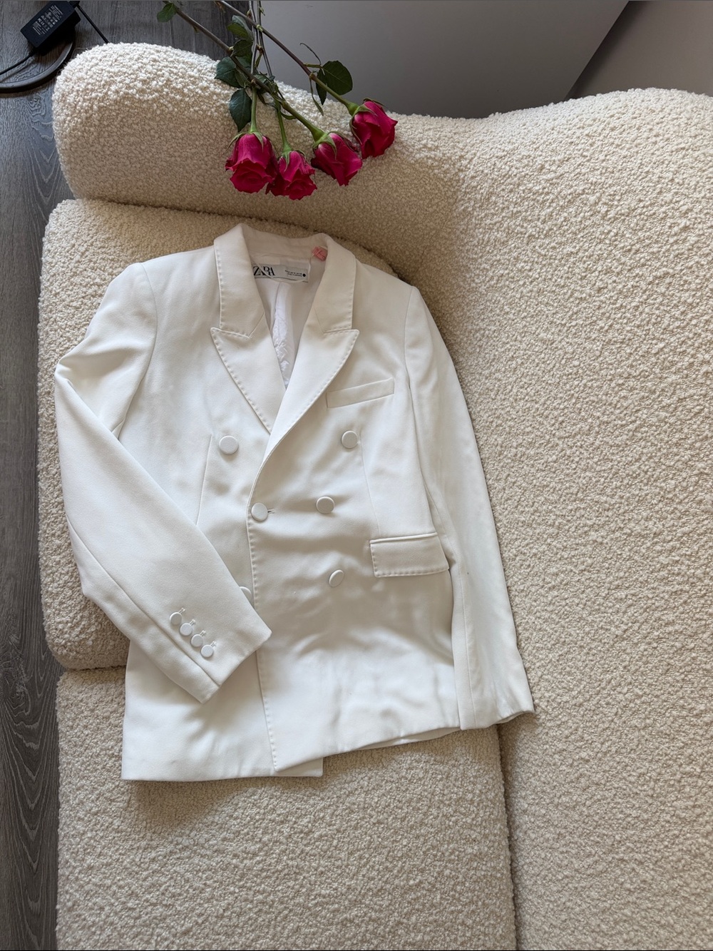 Zara White Double-Breasted Pea Coat
